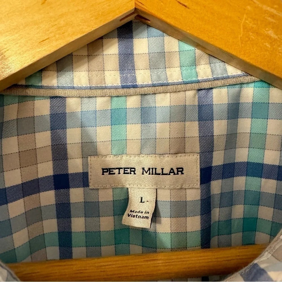 Peter Millar  Blue Plaid Checkered Long Sleeve Button Shirt Mens Size Large - Picture 3 of 7